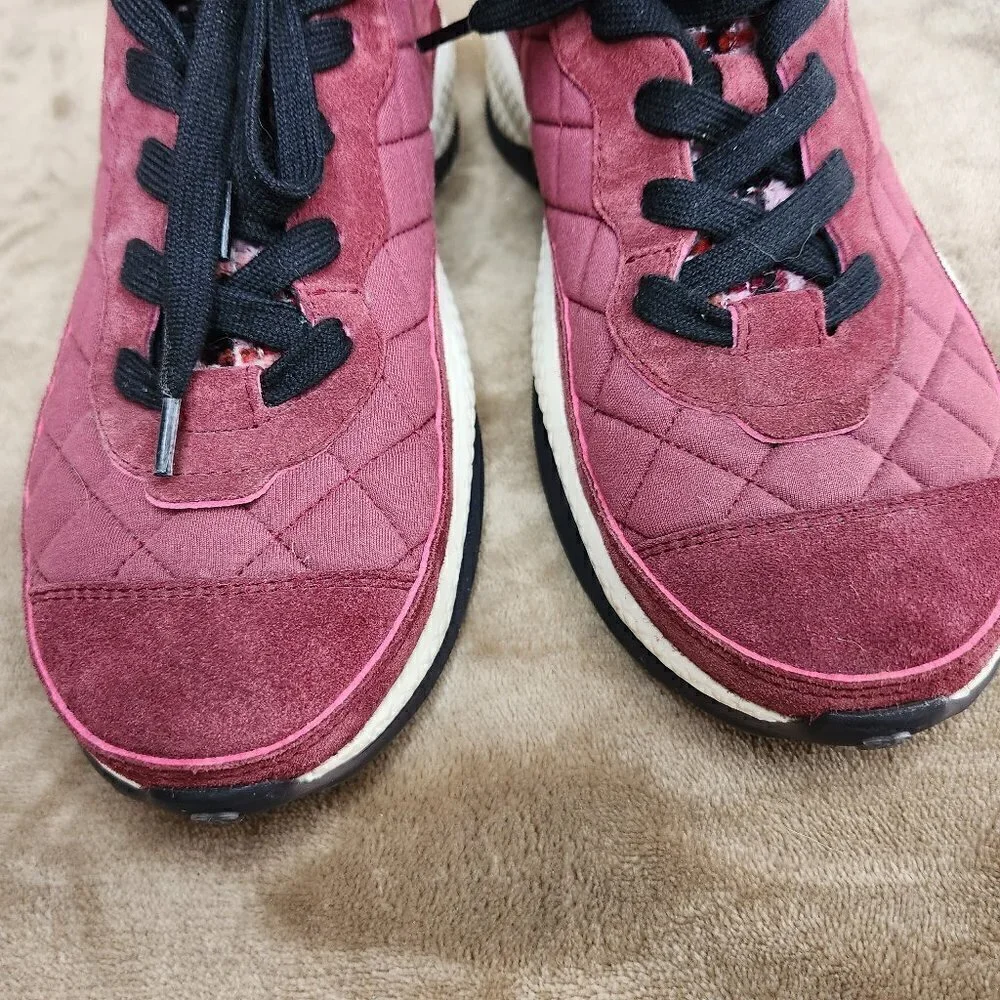 Chanel Casual Fabric Tweed Suede Sneakers, Authentic